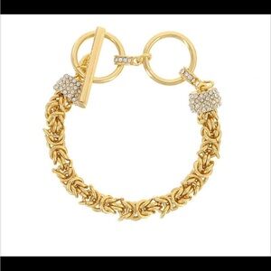 White Crystal Gold Tone Byzantine Link Bracelet